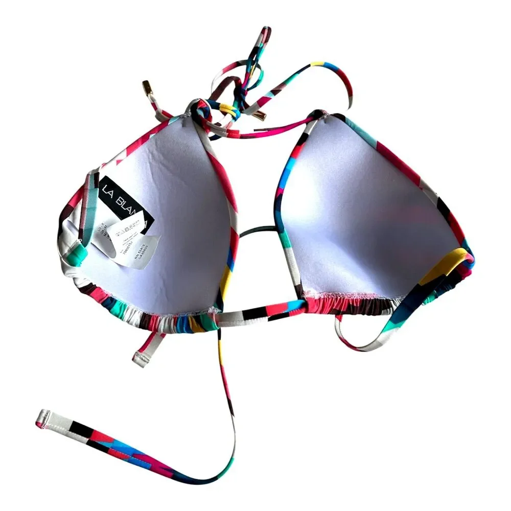 La Blanca Multicolor Geometric Triangle Halter Bikini Top